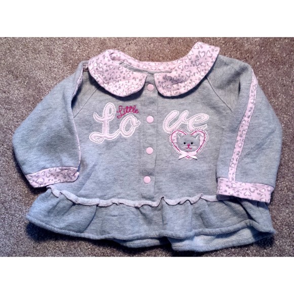 Girl's Size 6-9 M Months Two Piece Gray Okie Dokie "Little Love" Cat Top + Pants - Picture 3 of 6